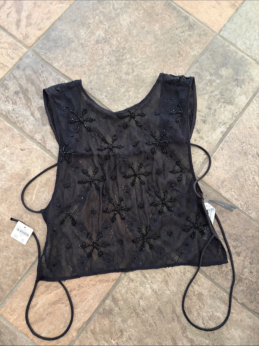 Anthropologie Black Beaded Sheer Mesh Camisole